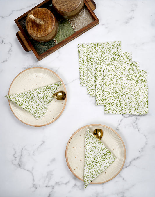 Set Of 6 - 10" Printed Cotton Napkins/ Small Napkins