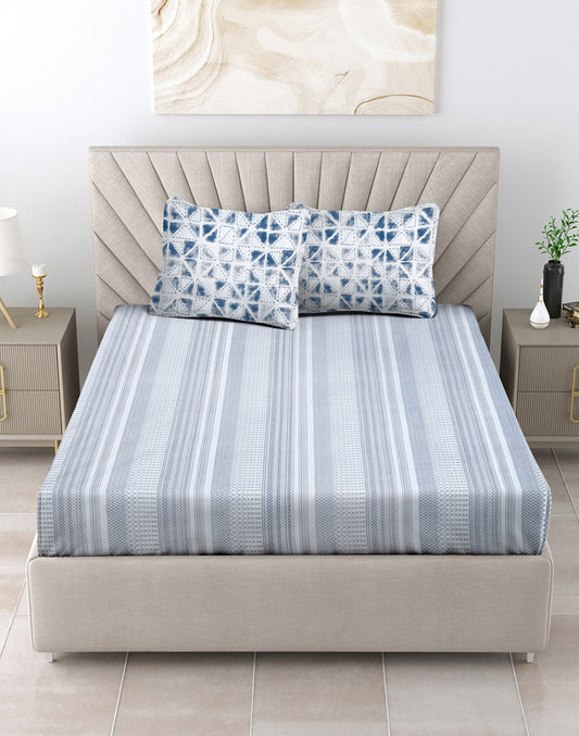 King Size- Stripes Cotton Bedsheet Set with 2 Pillow Covers