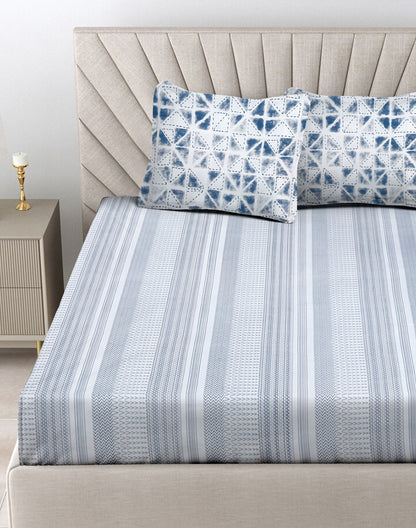 King Size- Stripes Cotton Bedsheet Set with 2 Pillow Covers