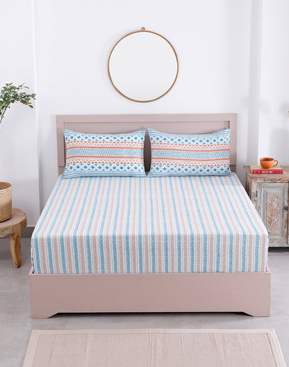 King Size - Printed Cotton Bedsheet Set With 2 Pillow Covers