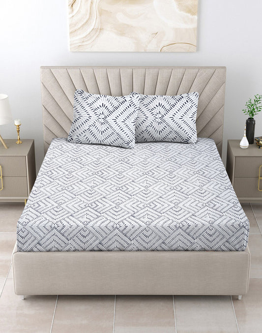 King Size - Grey Abstract Cotton Besheet Set With 2 Pillow Covers