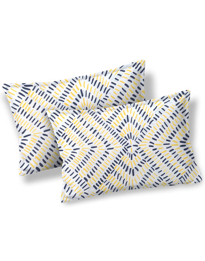 King Size - Yellow Abstract Cotton Besheet Set With 2 Pillow Covers