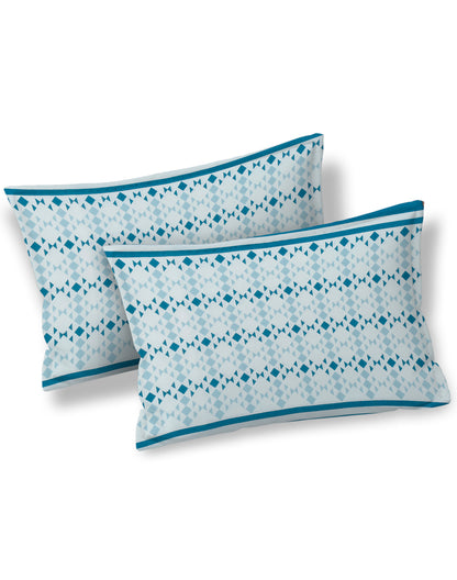Queen Size - Blue Mandala Print Cotton Bedsheet Set with 2 Pillow Covers