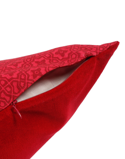 Set Of 2 - Red Solid Velvet Cushion Cover 16"X16"