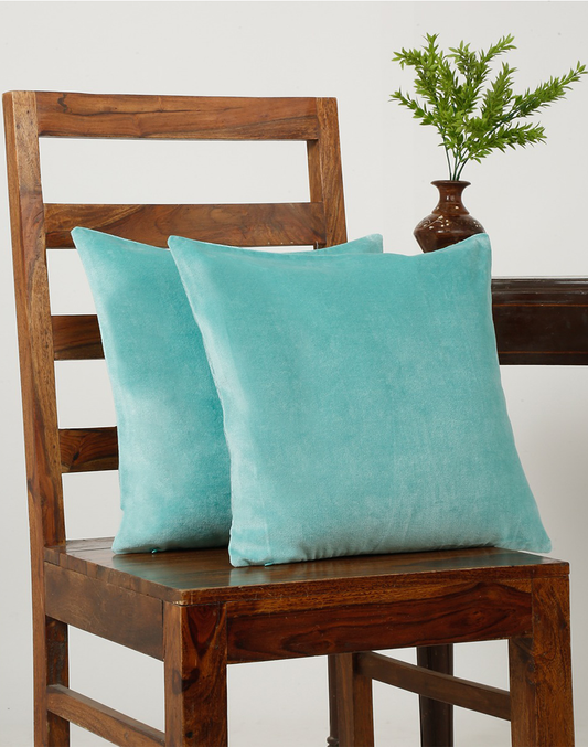 Set Of 2 - Mustard Solid Velvet Cushion Cover 16"X16"