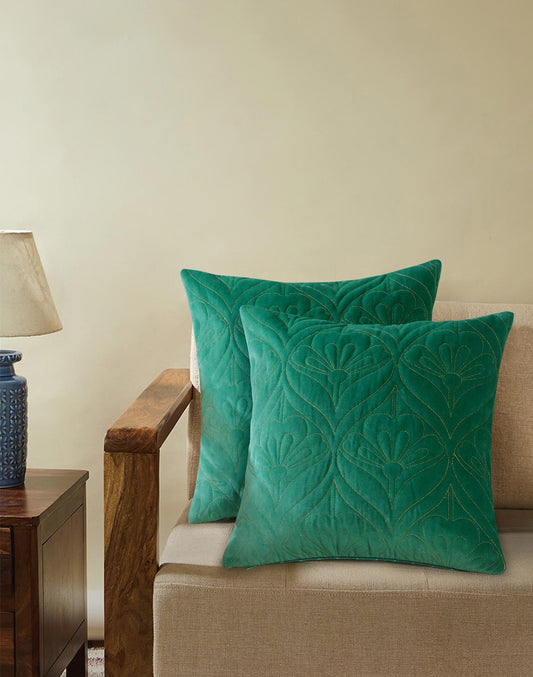 Set Of 2 - Quilted Velvet Cushion Cover 16"X16"