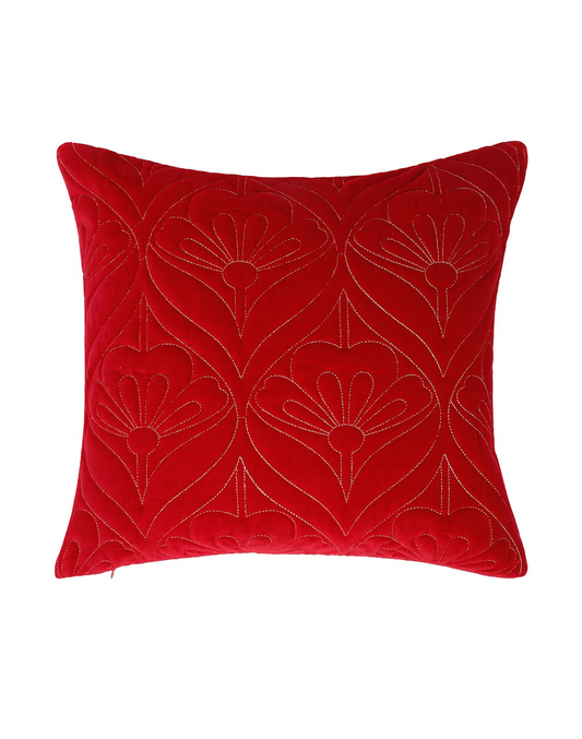 Set Of 2 - Red Quilted Velvet Cushion Cover 16"X16"