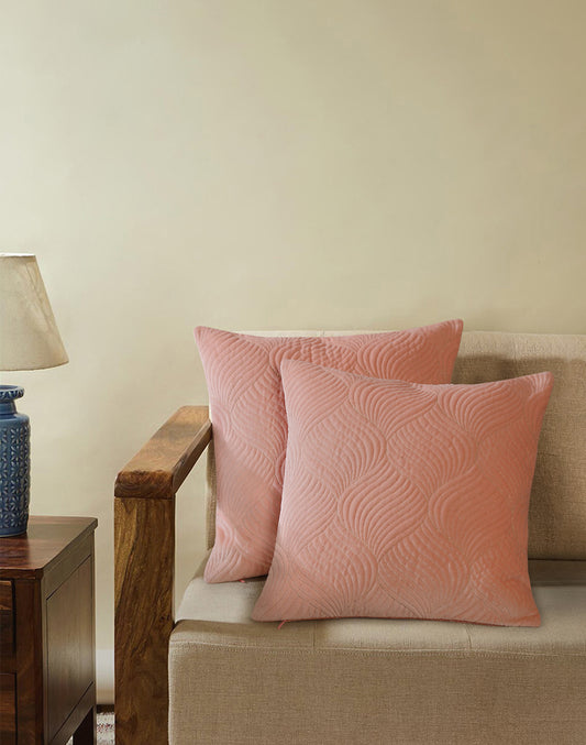 Set Of 2 - Pink Ogee Quilted Velvet Cushion Cover 16"X16"