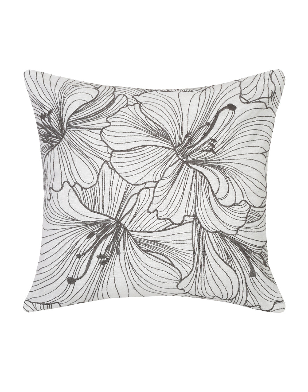 Set Of 2 - White Floral Embroidered Cushion Cover - 16"X 16"