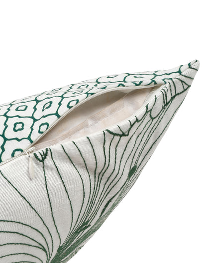 Set Of 2 - Green Floral Embroidered Cushion Cover - 16"X 16"