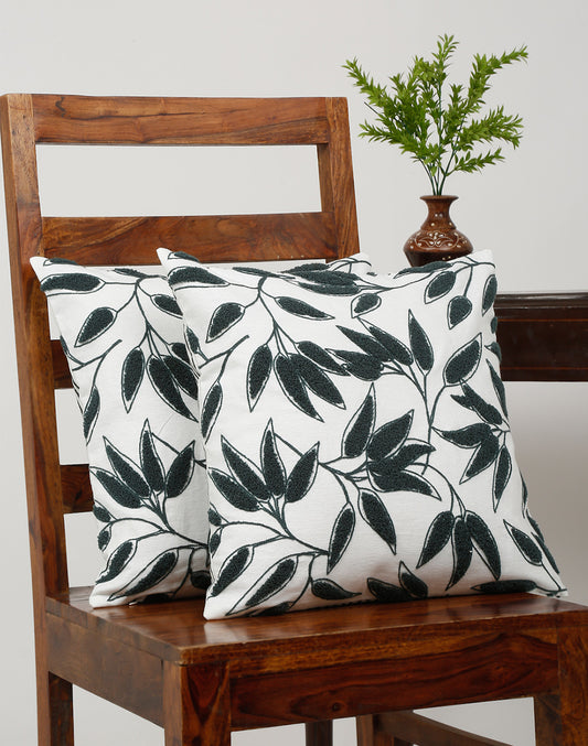 Set Of 2 - Botanical Breeze Embroidered Cushion Cover - 16"X 16"