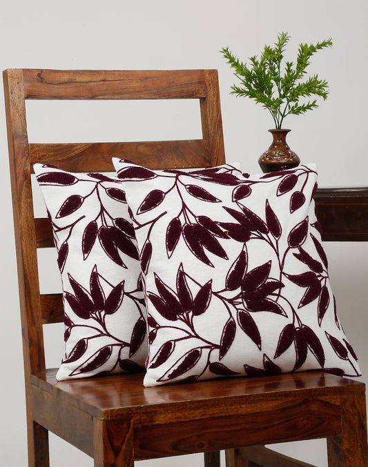 Set Of 2 - Botanical Breeze Embroidered Cushion Cover - 16"X 16"