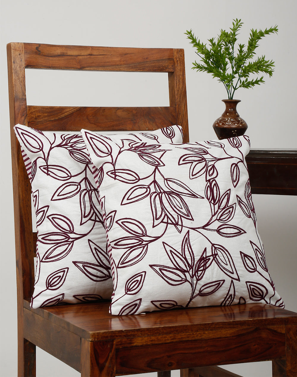 Set Of 2 - Botanical Breeze Embroidered Cushion Cover - 16"X 16"