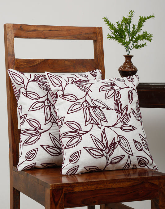 Set Of 2 - Botanical Breeze Embroidered Cushion Cover - 16"X 16"