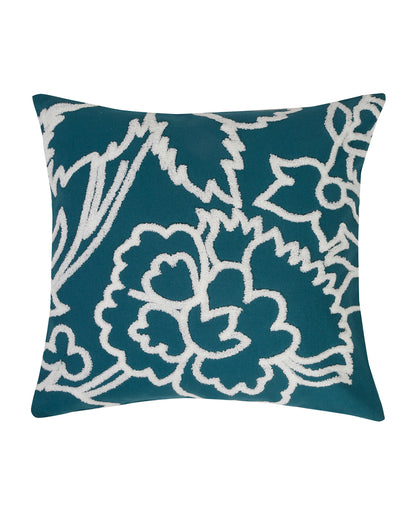 Set Of 2 - Teal Tufted Floral 100% Cotton Cushion Cover