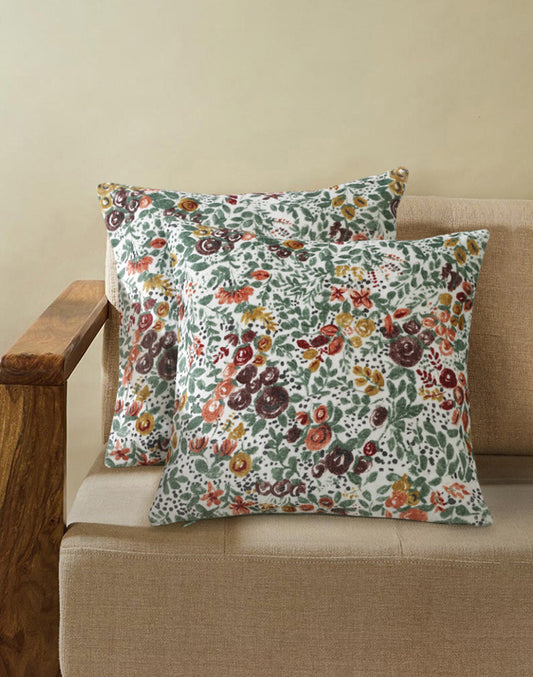 Set Of 2 - Vintage Blossom Printed Velvel Cushion Cover-16"X16"
