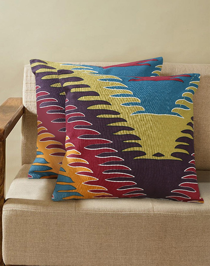 Set Of 2 - Abstarct Print Cotton Cushion Cover - 16"X16"