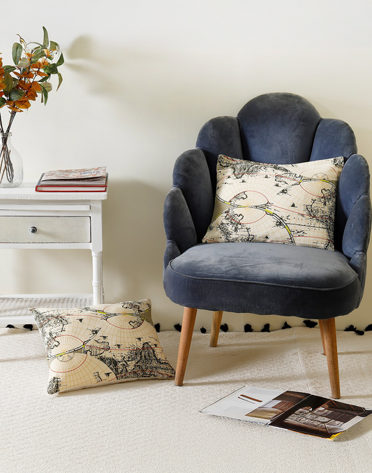 Set Of 2 - Lumbard Map Cotton Cushion Cover-14"X18"