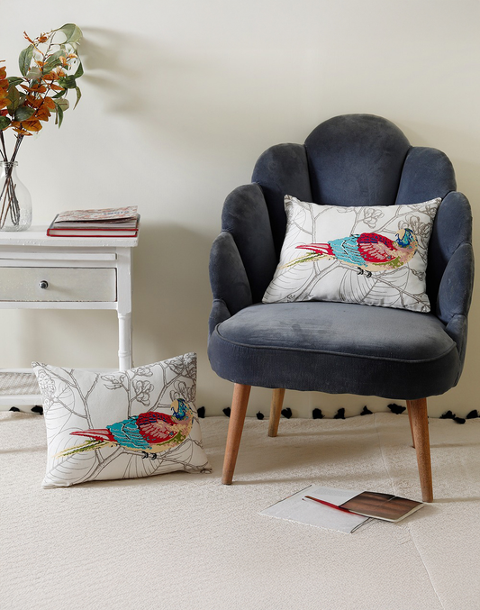 Set Of 2 - Lumbard Parrot Cotton Cushion Cover-14"X18"
