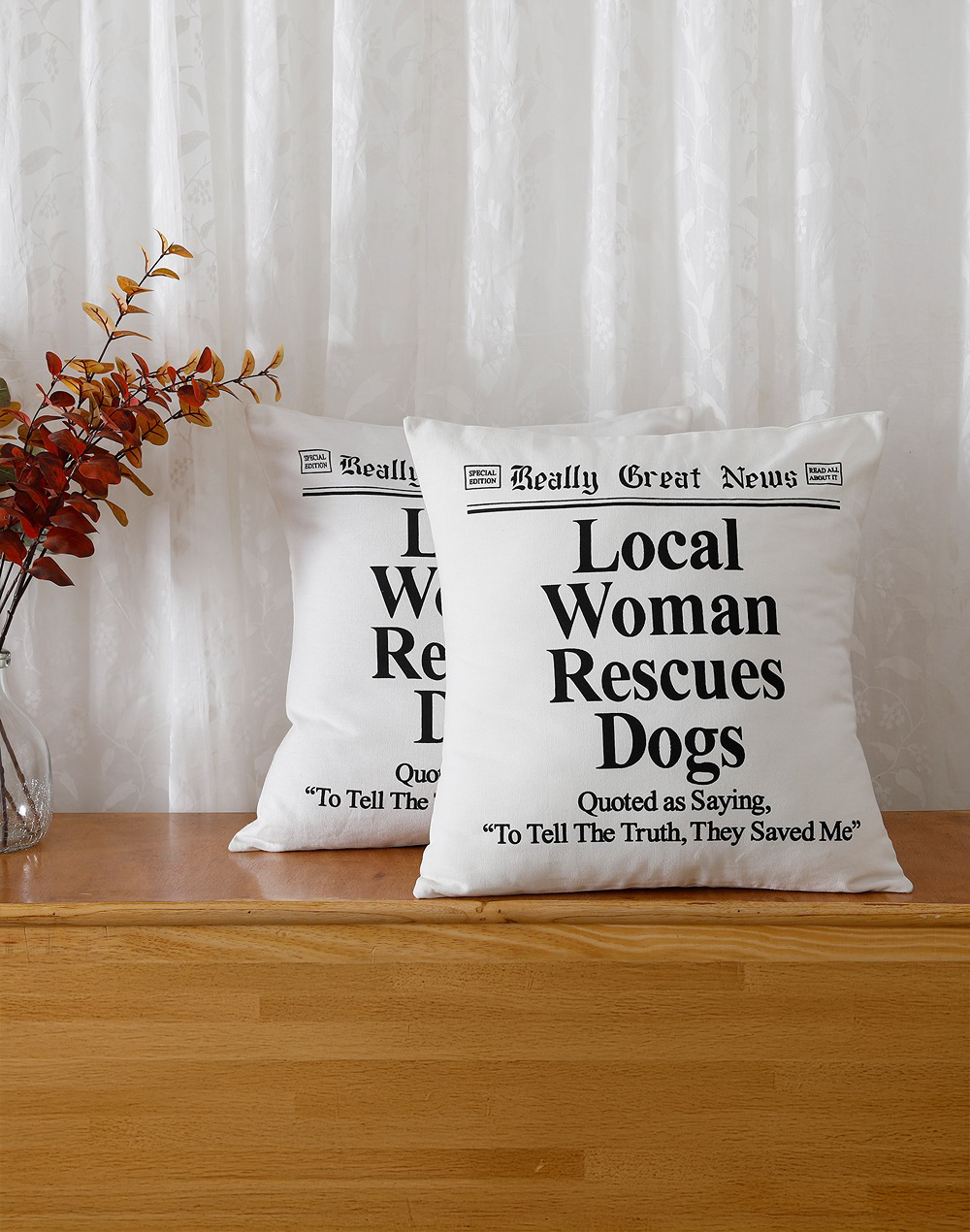 Set Of 2 - Typography Funky Cotton Cushion Cover - 18"X 18"