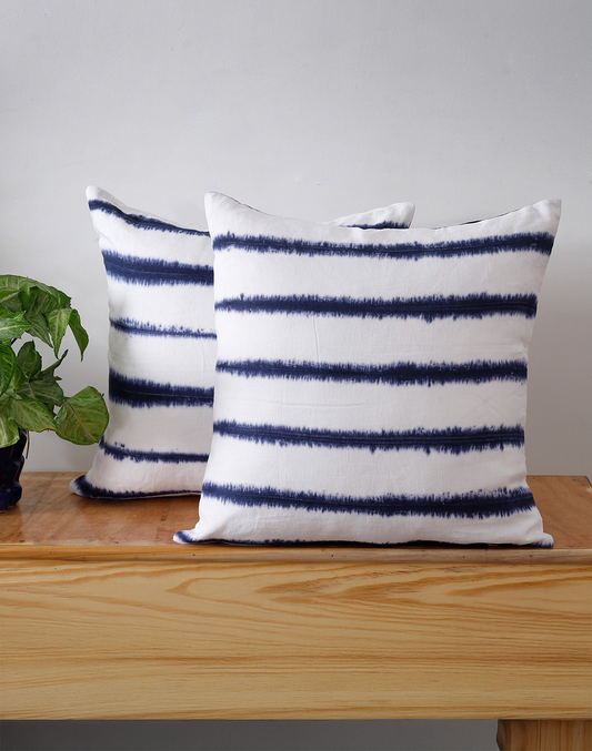 Set Of 2 - Stripes Linen Large Cushion Cover - 20"X20"