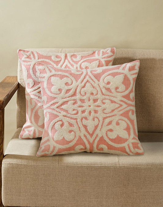 Set of 2 - Embroidered Bloom Statement Cushion Covers - 16"x16"