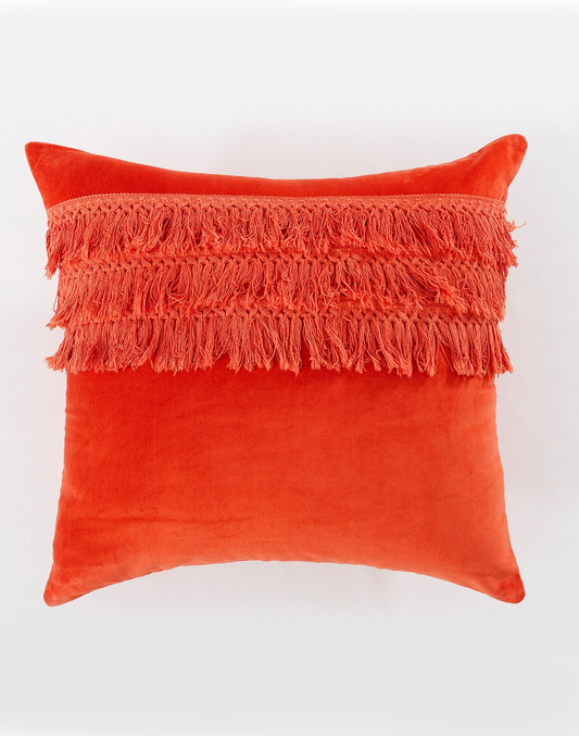 Set Of 2 - Orange Fringe Cushion Cover - 18"X18"