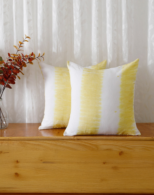 Set Of 2 - Yelllow Shaded Linen Cushion Covers