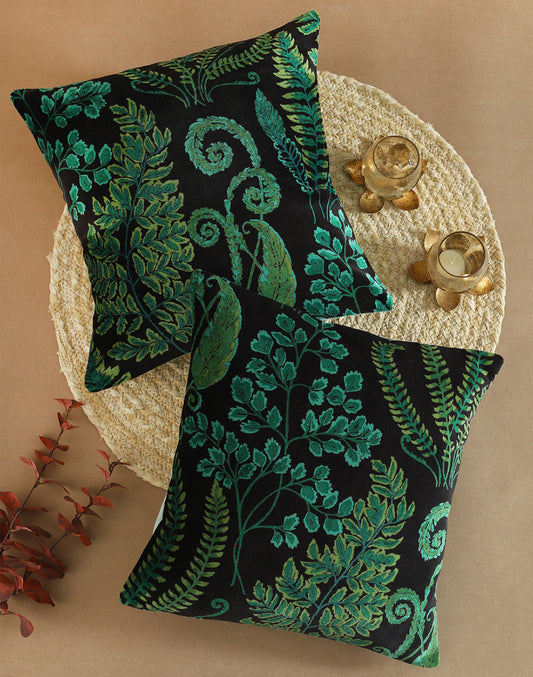 Set of 2 - Black Velet Printed Cushion Cover - 16"x 16"