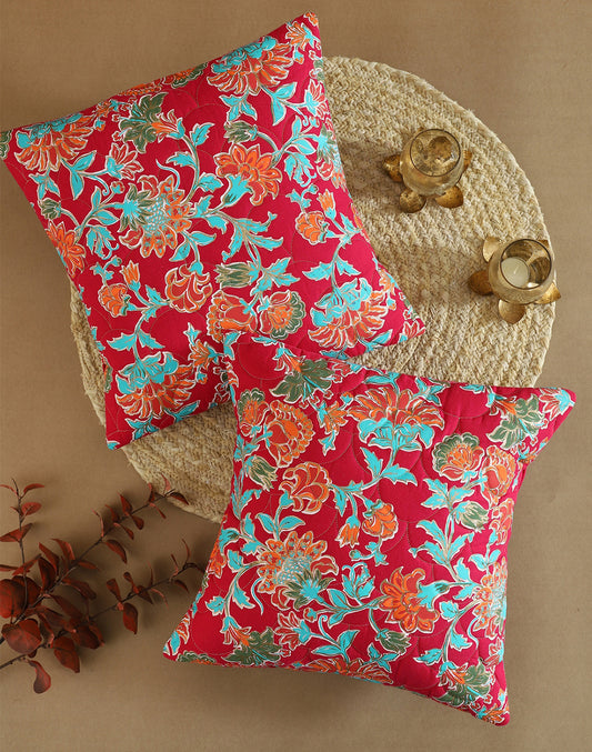 Set of 2 - Pink Floral Decorative Sofa Cushion Cover - 16"x 16"