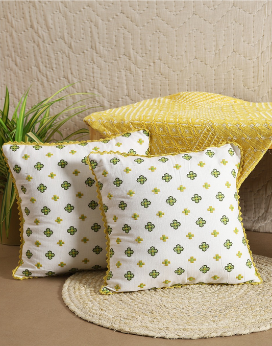 Set of 2 - Embroidered Garden Cotton Cushion Cover - 16"x16"