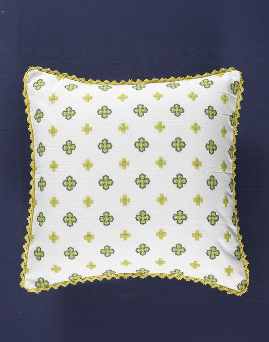 Set of 2 - Embroidered Garden Cotton Cushion Cover - 16"x16"