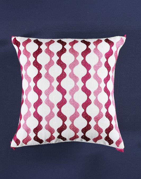 Set of 2 - Pink Waves Embroidered Sofa Cushion Cover - 16"x16"