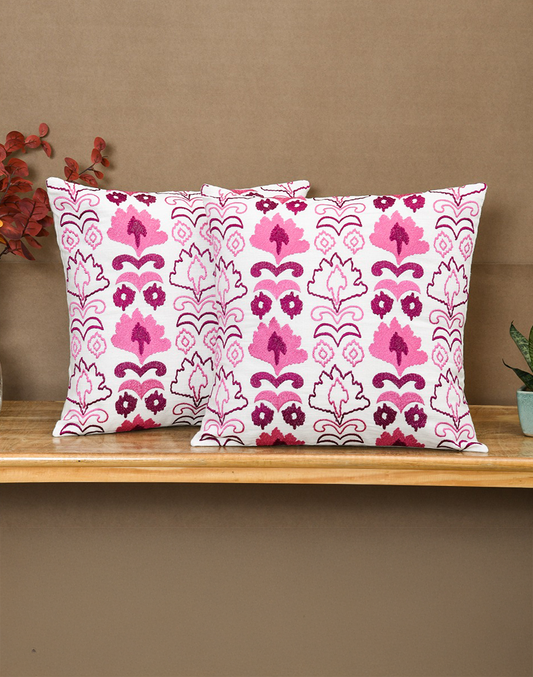 Set of 2 - Pink Embroidered Decortive Sofa Cushion Cover - 16"x 16"