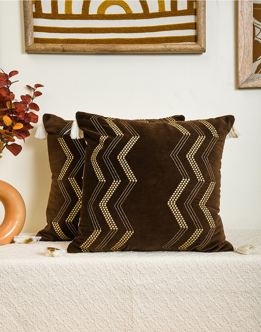 Set Of 2 - Zig Zag Embroidered Decorative Cushion Cover