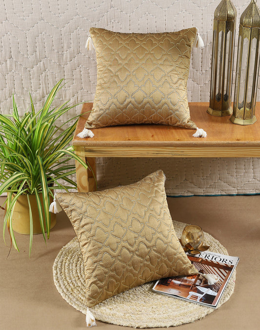 Set of 2 - Green Quilted Decorative Sofa Cushion Cover - 16"x16"