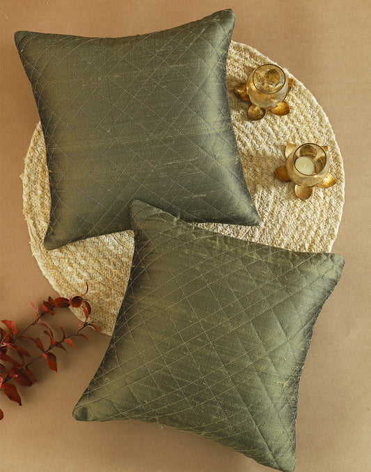 Set of 2 - Green Quilted Festive Cushion Cover - 16"x16"