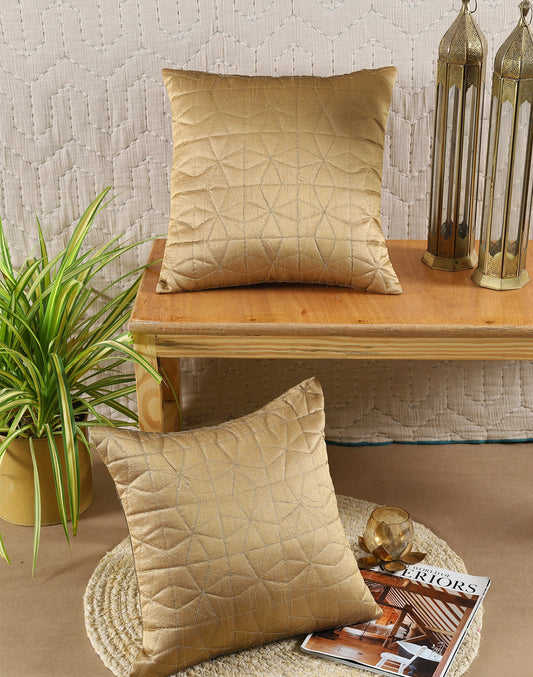 Set of 2 - Golden Quilted Decorative Sofa Cushion Cover -16"x16"