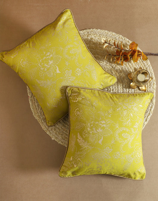 Set of 2 - Flora Gold Print Cotton Cushion Cover - 16"x 16"