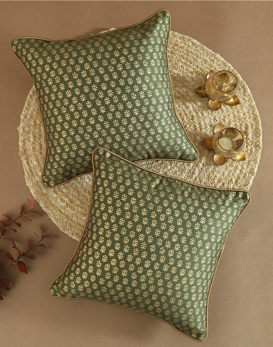 Set of 2 - Pine Gold Print Decorative Cushion Cover - 16"x16"