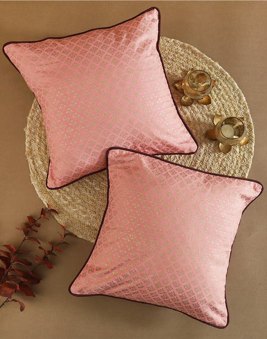 Set of 2 - Pink Gold Printed Vibrant Cushion Cover-16"X16"