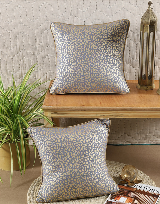 Set of 2 - Leaf Jaal Printed Cushion Cover - 16"x16"