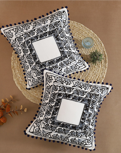 Set Of 2 - Square Embroidered Cotton Cushion Cover -16"X16"