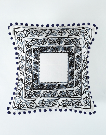 Set Of 2 - Square Embroidered Cotton Cushion Cover -16"X16"