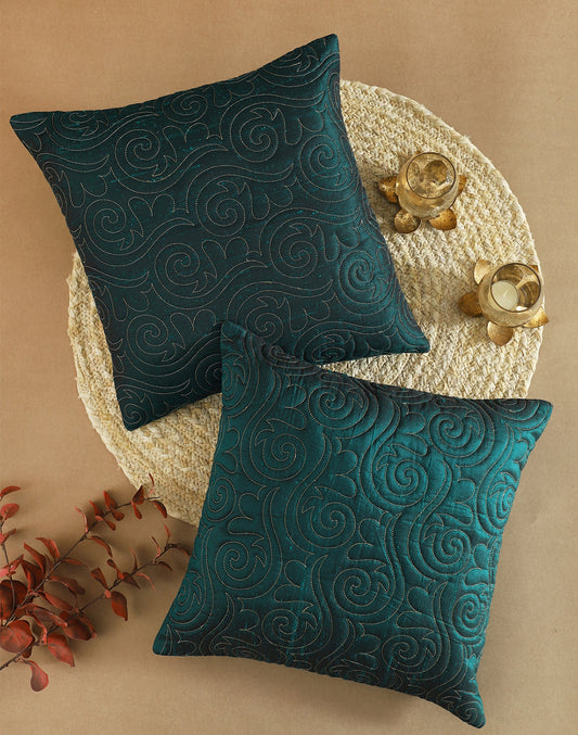 Set of 2 - Green Havana Quilted Decorative Cushion Cover-16"x16"