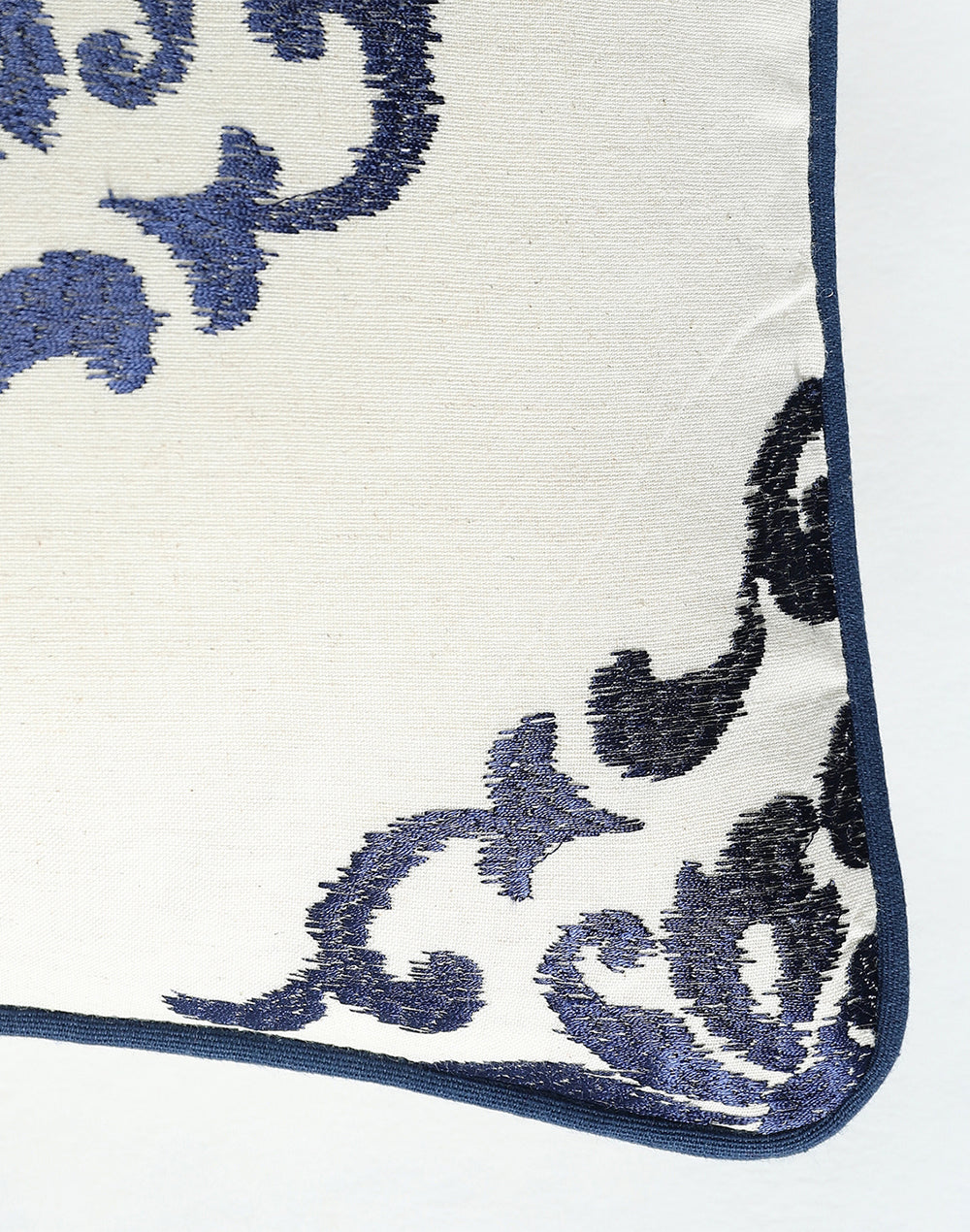 Set of 2 - Blue Ikat Embroidery Decorative Cushion Cover - 16"x16"