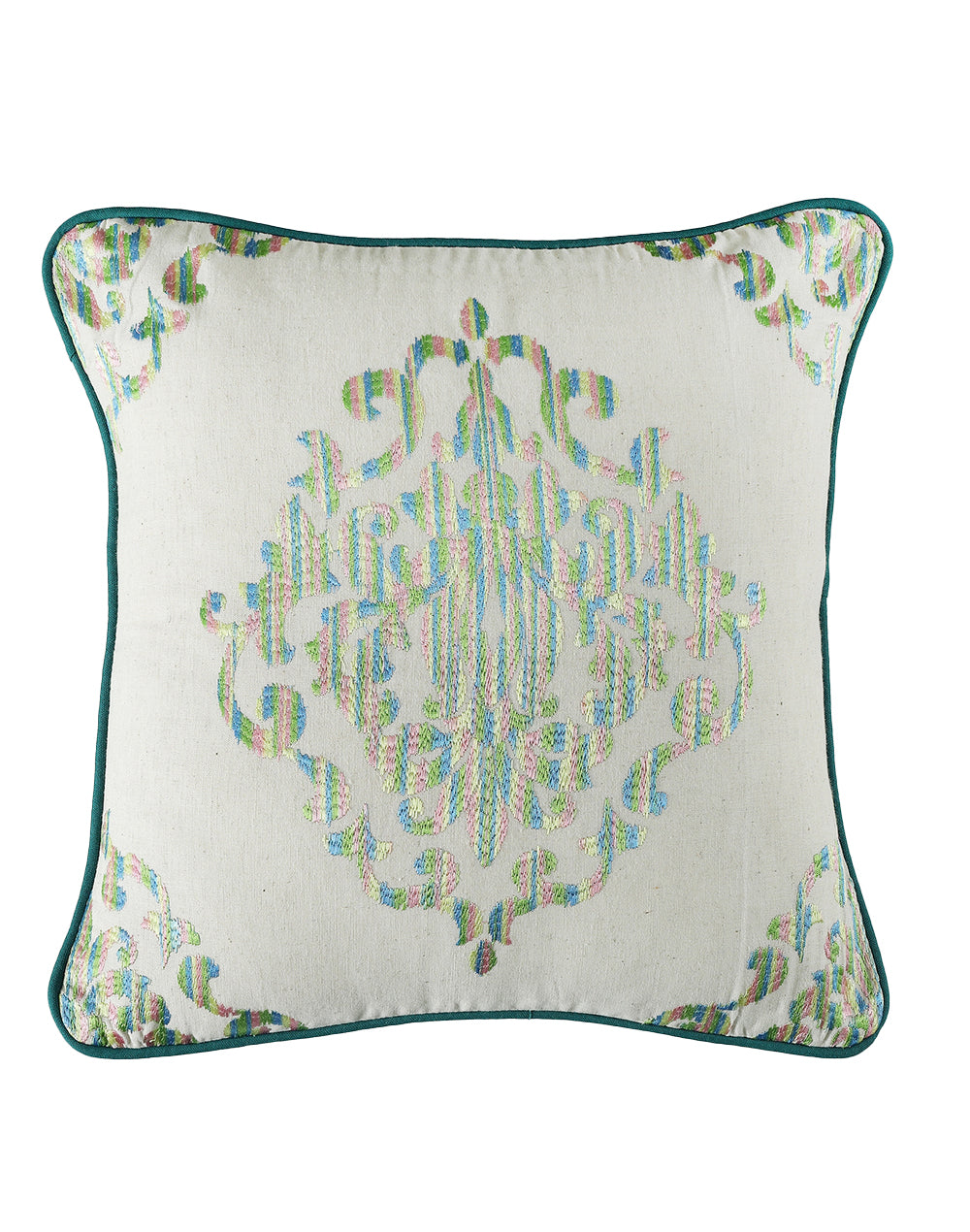 Set of 2 - Green Ikat Embroidery Decorative Cushion Cover - 16"x16"