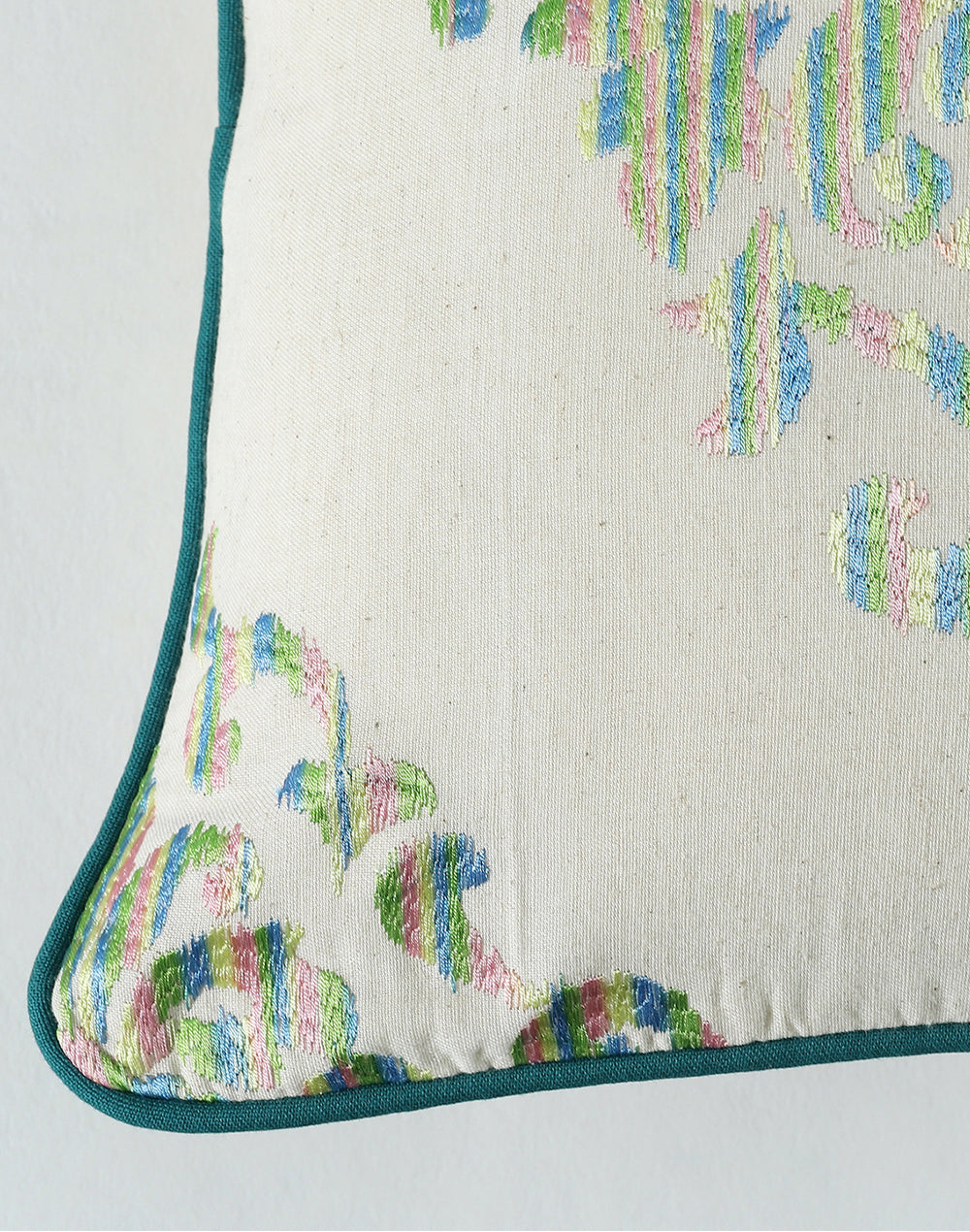 Set of 2 - Green Ikat Embroidery Decorative Cushion Cover - 16"x16"