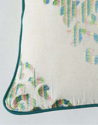 Set of 2 - Green Ikat Embroidery Decorative Cushion Cover - 16"x16"
