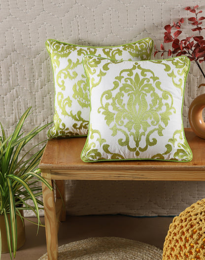 Set of 2 - Green Ikat Embroidery Decorative Cushion Cover - 16"x16"